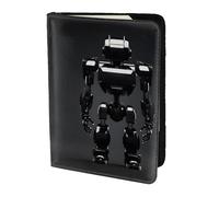 FLGHJNBJN Custodia per passaporto da viaggio con stampa robot nera con tasca portadocumenti, in pelle sintetica indispensabile per il viaggio