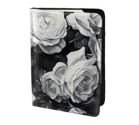 FLGHJNBJN Custodia per passaporto da viaggio con stampa rosa bianca e nera con tasca portadocumenti, in pelle sintetica indispensabile per il viaggio