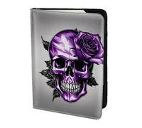 FLGHJNBJN Custodia per passaporto da viaggio con stampa rosa e teschio viola con tasca porta documenti, in pelle sintetica indispensabile per il viaggio