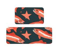 FLGHJNBJN Tappetini da cucina salmoni, 2 pezzi, tappeti da cucina, imbottiti, anti-affaticamento, tappetini da cucina per pavimento, antiscivolo