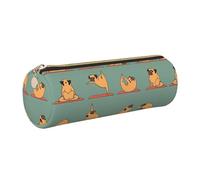 FLGHJNBJN Yoga Pug carino astuccio in pelle ecologica a grana incrociata, cerniera liscia, porta cilindro di grande capacità, Oro, Taglia unica, Porta carte