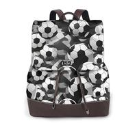 FLGHJNBJN Zaino versatile in pelle nera e bianca con palloni da calcio, da donna, elegante zaino da giorno per pendolari, università, viaggi, attività all'aperto