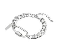 Flgtby Un must per gli uomini. Bracciale da uomo in acciaio al titanio argento con moschettone, bracciale cubano a maglie cubane - hip hop, alla moda, avanguardia e versatile gioielli da uomo regalo