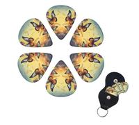 Flight Butterflies - Confezione da 6 plettri per chitarra in celluloide di 3 diversi spessori, con supporto per plettro, per chitarra acustica, chitarra elettrica, basso, ukulele
