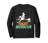 Flight Instructor, Witch Riding Broomstick Halloween Costume Maglia a Manica