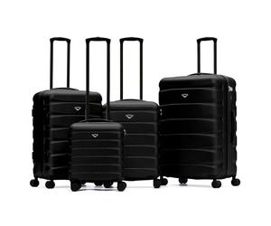 Flight Knight Set di valigie TSA Lock Silent Double Spinner Ruote Durevole Hardside Leggero Bagaglio con Custodia a Trasporto Massimo Carry On Dimensione Borsa Per Compagnie Aeree Approvate, nero, 4