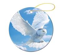 Flight of the Snowy Owl Albero di Natale da appendere all'albero di Natale ciondolo rotondo in ceramica ornamenti di Natale per la decorazione della casa delle feste 4 pezzi