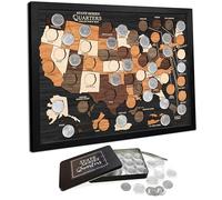 flinelife Espositore in legno con mappa del quartiere statale da collezione, 16 x 12, 50 stati e 6 territori, viene fornito con 60 capsule di plastica trasparente per la conservazione, perfetto per
