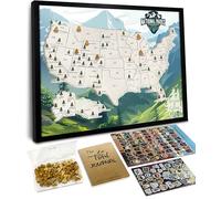 flinelife Mappa dei parchi nazionali con perni in legno di pino, 30,5 x 25,4 cm, lista dei secchi del parco nazionale, mappa in sughero, perfetta per amanti dei parchi nazionali, escursionisti, coppie