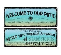 flinelife Targa in metallo con scritta "Welcome to Our Patio", 40,6 x 15,6 cm, decorazione da esterno per patio, portico, piscina, decorazione da parete esterna