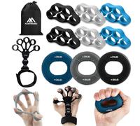 flintronic 11 Pezzi Set per Allenamento delle Mani e delle Dita, Anello di Presa, Anello a Cinque Dita, Pinza di Tensione Nera