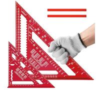 Flintronic 2 Pezzi Squadra da Falegname, Metallo Squadra Combinata, con 2 Matite da Carpentiere, 7 & 12 Pollici Righello Triangolare Metrico in Alluminio, per Misurazione, Disegnare, Segnare