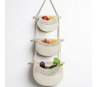 flintronic 3 ripiani Cesti per Frutta da appendere, Cestini Decorativi Sospesi per Porte a Parete, Cesto Decorativo da Cucina in Stile Bohémien per Appendere Frutta e Verdura