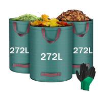 Flintronic 3x 272L Sacchi Giardinaggio Pieghevole, Sacchi da giardinaggio Professional, Sacchi per rifiuti da giardino, Idrorepellente Riutilizzabile Borsa da Giardino