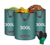 Flintronic 3x 300L Sacchi Giardinaggio Pieghevole, Sacchi da giardinaggio Professional, Sacchi per rifiuti da giardino, Idrorepellente Riutilizzabile Borsa da Giardino