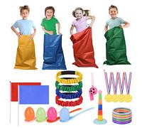 flintronic 4 in1 Set di Festa per Bambini, Set di Giochi da Esterno, Corsa con i Sacchi, Gioco Uovo e Cucchiaio, Corsa a 3 Zampe, Gioco di Lancio dell'Anello, Kit di Giochi per Bambini e Famiglia