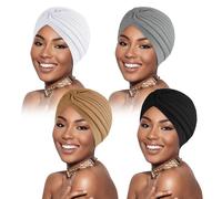 flintronic 4 Pezzi Elegante Turbante da Donna, Berretto Chemioterapico Antitumorale, Africano Elastico Berretto Anticaduta Traspirante
