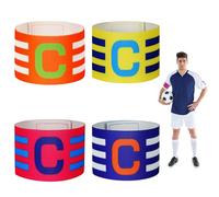 flintronic 4 Pezzi Fascia da Capitano da Calcio Multicolore,Fascia da Polso Elastica Regolabile in Velcro Standard C per Bambini Sport per Adulti Calcio e Rugby,Giallo+Arancio+Blu+Rosso