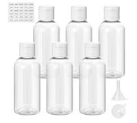 flintronic 6 Pezzi Bottiglie da Viaggio, 80ML Bottiglie di Viaggio Plastica, Portatile Contenitori da Viaggio, Set Contenitore Trasparenti da Viaggio con Etichetta
