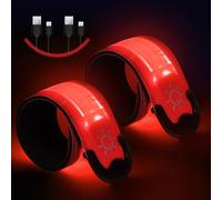 flintronic Bande Catarifrangenti, LED Bracciale, Braccialetto Riflettente LED, Braccialetto Ricaricabile USB, Racciale Catarifrangent, Fascia per Braccio Ricaricabile per Bici Jogging，Rosso