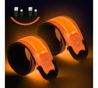 flintronic Bande Catarifrangenti, LED Bracciale, Braccialetto Riflettente LED, Braccialetto Ricaricabile USB, Racciale Catarifrangent, Fascia per Braccio Ricaricabile per Bici Jogging，Arancia
