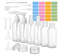 flintronic Bottiglie da Viaggio, 80ML Bottiglie di Viaggio Plastica, Portatile Contenitori da Viaggio, Bottiglie Spray, Set Contenitore Trasparenti da Viaggio con Etichetta Contagocce Cucchiaio