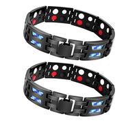 Flintronic Bracciale Magnetico da Uomo, 2Pezzi Bracciale Magnetico a Doppia Fila 4 Elementi, Acciaio al Titanio Bracciale Anallergico con Strumento di Rimozione del Cinturino Confezione Regalo