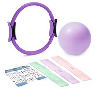 flintronic Cerchio Pilates Ring, Pilates Ring, Cerchi per Pilates, con Yoga Fitness Ball e 3 Pezzi Bande Elastiche Fitness, per Fitness a casa Adatto, Yoga, Allenamento Forza e Flessibilità