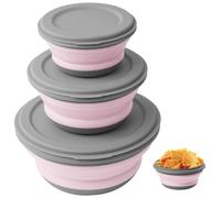 flintronic Ciotola Pieghevole, 3 Pezzi Ciotola da Campeggio Portatile, Set di Silicone Pieghevole Lunch Box, Portatile Picnic Ciotola Insalatiera con Coperchio, per Campeggio Escursioni All'aperto