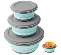 flintronic Ciotola Pieghevole, 3 Pezzi Ciotola da Campeggio Portatile, Set di Silicone Pieghevole Lunch Box, Portatile Picnic Ciotola Insalatiera con Coperchio, per Campeggio Escursioni All'aperto