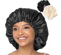 flintronic Cuffia da Notte in Seta, Doppia Faccia a Due Colori Cuffia Seta, Regolabile con Ampia Fascia Elastica, Berretto per Dormire in Raso Morbido e Confortevole per Capelli Lunghi/Ricci (Nero)