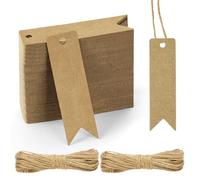Flintronic Etichette da regalo, 120 Pezzi Etichette in Carta Kraft Rettangolo, 7 * 2cm con 20M Spago in Juta, per Matrimoni,Compleanni,San Valentino e Artigianato- Marrone