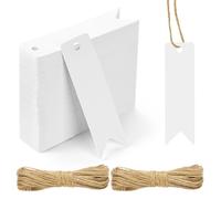 Flintronic Etichette da regalo, 120 Pezzi Etichette in Carta Kraft Rettangolo, 7 * 2cm con 20M Spago in Juta, per Matrimoni,Compleanni,San Valentino e Artigianato- Bianco