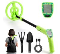 Flintronic Metal Detector Bambini, Metal Detector Ricaricabile, con Display LCD e Indicazione Suono, Bobina Impermeabile IP68, per Caccia di Oro Tesoro, Esplorazione All'aperto -Verde