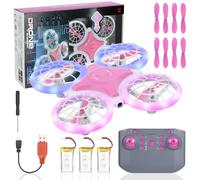 Flintronic Mini Drone, Mini Droni Quadricottero, con Luci LED e 3 Batterie, Salti Mortali 3D, Giocattolo Regalo, Rosa