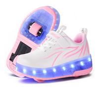 flintronic Pattini a Rotelle con Strisce LED per Ragazze, Scarpe da Ginnastica con Doppie Ruote in Linea, Scarpe Ricaricabili Tramite USB, EU 31
