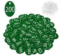 Flintronic Portachiavi Numerati, 200 Pezzi Targhette Numerate in Plastica, Piccole Impermeabili Con Targhette Identificative, con Portachiavi per Hotel Scuole Uffici Valigie - Verde