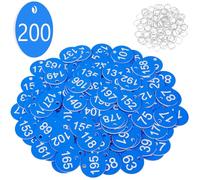 Flintronic Portachiavi Numerati, 200 Pezzi Targhette Numerate in Plastica, Piccole Impermeabili Con Targhette Identificative, con Portachiavi per Hotel Scuole Uffici Valigie - Blu