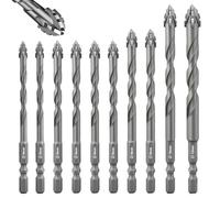 Flintronic Punte per Piastrelle, 10 Pezzi Set di Esagonale Set Punte Trapano, Punte-Trapano Ø5-12mm per Forare Piastrelle, Vetro, Ceramica, Porcellana, Legno, Specchi e Muratura