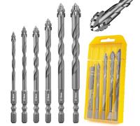Flintronic Punte per Piastrelle, 6 Pezzi Set di Esagonale Set Punte Trapano, Punte-Trapano Ø4-12mm per Forare Piastrelle, Vetro, Ceramica, Porcellana, Legno, Specchi e Muratura