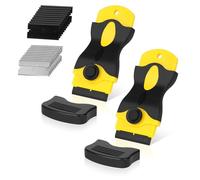 Flintronic Raschietto,2Pezzi Testa Singola Raschietto, con 20 Lame(10 in Acciaio Inox e 10 in Plastica), Set di Pulizia Multifunzione, Strumento di Pulizia per Finestre, Specchi, Piastrelle-Giallo
