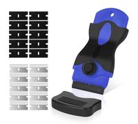 Flintronic Raschietto, Testa Singola Raschietto, con 20 Lame(10 in Acciaio Inox e 10 in Plastica), Set di Pulizia Multifunzione, Strumento di Pulizia per Finestre, Specchi, Piastrelle-Blu