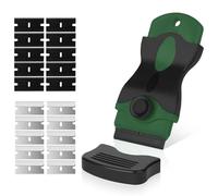 Flintronic Raschietto, Testa Singola Raschietto, con 20 Lame(10 in Acciaio Inox e 10 in Plastica), Set di Pulizia Multifunzione, Strumento di Pulizia per Finestre, Specchi, Piastrelle-Verde