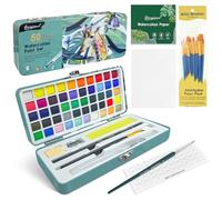 flintronic Set da 50 Acquerelli, Scatola Portatile con Tavolozza, Carta per Acquerelli, Pennelli e Altri Strumenti, set da Viaggio per Acquerelli per Artisti e Hobbisti