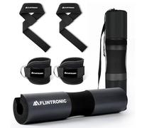 flintronic Set di Cuscinetti per Bilanciere, Cuscinetto Hip Thrust Squat Pad, con 2 Cavigliere Cavi Palestra e Straps Palestra, Collo e Spalle Supporto Pad, per Bilancieri Olimpici e Standard-Nero
