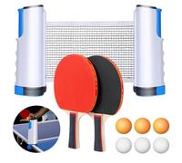 flintronic Set di Racchette da Ping Pong, Ping Pong Set da Tavolo Portatile, con Rete da Ping Pong Retrattile, 2 Racchette da Ping Pong, 6 Palline, 1 Borsa in Rete, per Bambini, Famiglie (Blu)