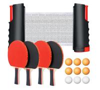 flintronic Set di Racchette da Ping Pong, Ping Pong Set da Tavolo Portatile, con Rete da pingpong Retrattile, 4 Racchette da pingpong, 9 Palline, 2 Borsa in Rete, per Bambini, Famiglie (Rosso)