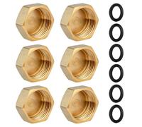Flintronic Tappi in Ottone G3/4”(Ø 24 mm), 6 Tappi di Chiusura in Ottone con Filettatura Interna, Tappo di Chiusura Esagonale, con Guarnizioni in Gomma, Raccordi in Ottone, per Rubinetto Valvola
