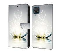 Flip Caso in Pelle Portafoglio Case for Samsung Galaxy A12 Glitter Custodia Magnetic Buckle 3D Brillantini Glitters in Pelle PU Portafoglio con Interno Soft Protettiva,Glowing Lotus