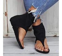 Flip Flop Sandals Women's Summer Flat Heel Round Toe Back Zipper Sandals Posh Gladiator Sandals Flip Flop Shoes Black 42 (Black 41 EU)